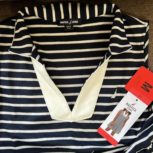 New Nautica Brand Dress with Pockets Size Medium in Navy and White - Picture 11 of 14